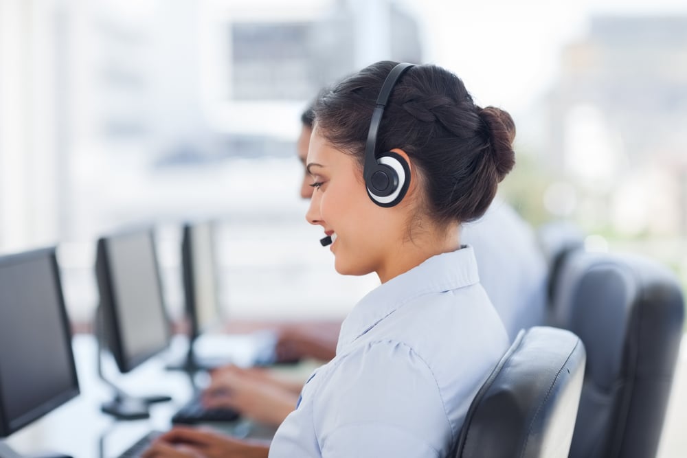 woman operator in a headset answering a call 