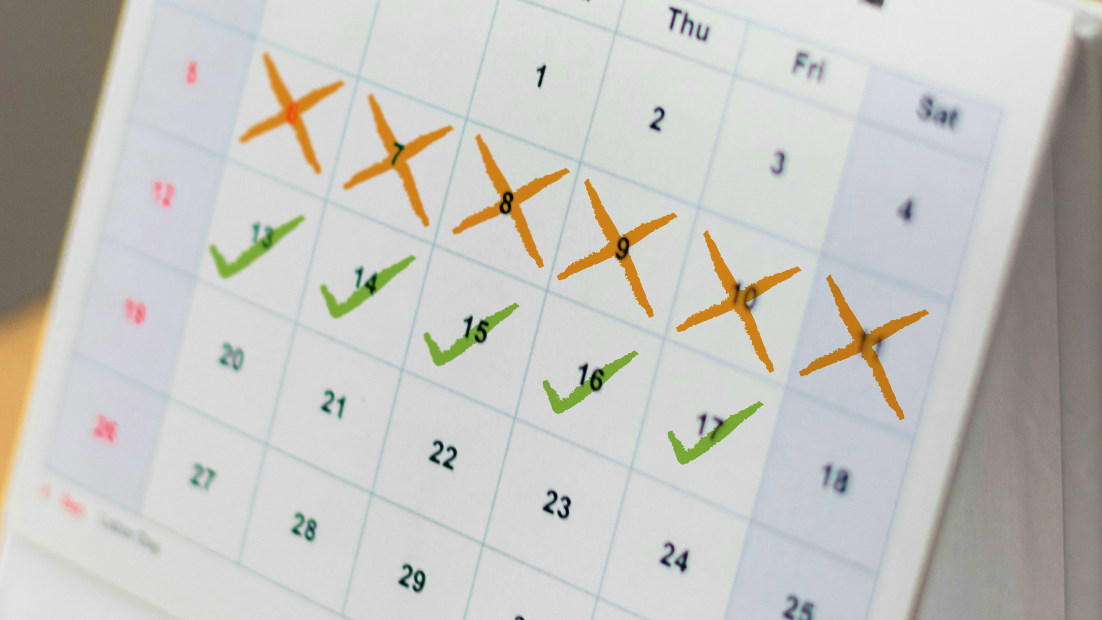 analog calendar with a week of days crossed off